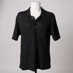 Abercrombie & Fitch Ribbed Polo Shirt Black Knit‎ Men's M Tall Casual Minimalist